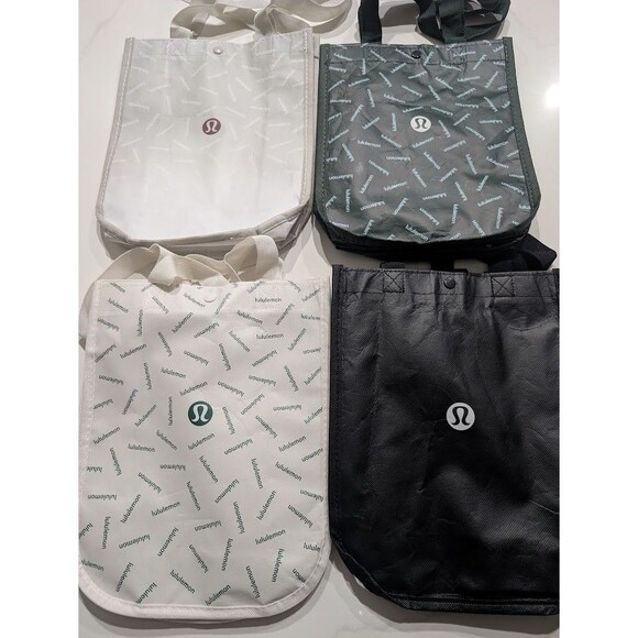 Lot of 4 Small Lululemon Reusable Shopping Tote Bags Black Grey Green White - Picture 1 of 5